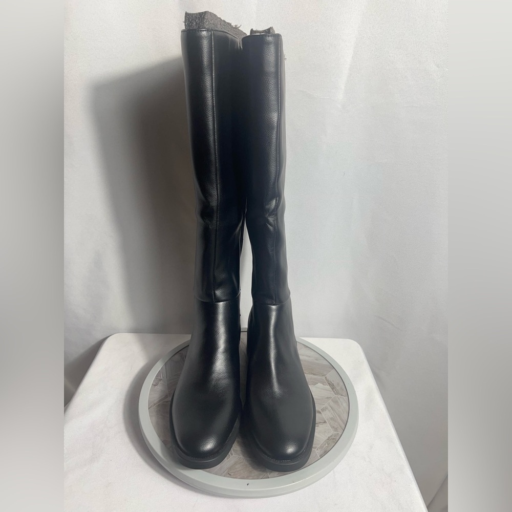 Style & Co Eloisee Tall Black Boots 8.5M Side Zip Block Heel Riding Look - Picture 7 of 10